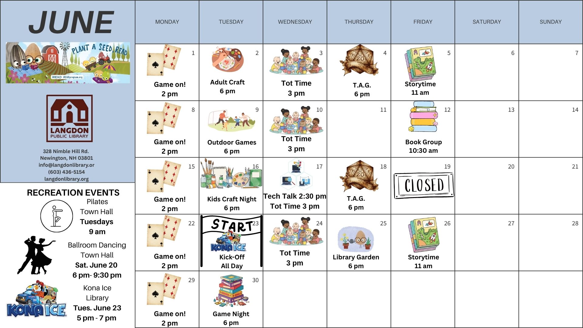 infographic of the activity calendar for the month of june.