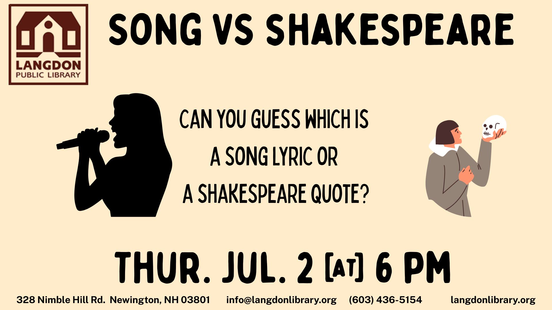 SONG VERSUS SHAKESPEARE LYRIC TRIVIA GAME THURSDAY JULY 2 AT 6 PM